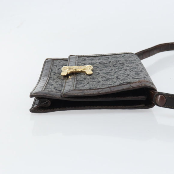 CELINE C Macadam Canvas Shoulder Bag Gray Gold Auth 157930