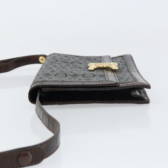 CELINE C Macadam Canvas Shoulder Bag Gray Gold Auth 157930