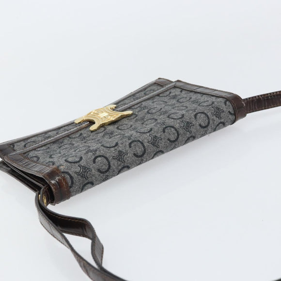 CELINE C Macadam Canvas Shoulder Bag Gray Gold Auth 157930