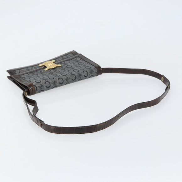 CELINE C Macadam Canvas Shoulder Bag Gray Gold Auth 157930