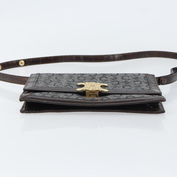 CELINE C Macadam Canvas Shoulder Bag Gray Gold Auth 157930