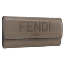 FENDI Continental Wallet Leather Gray Gold Auth 157935-1