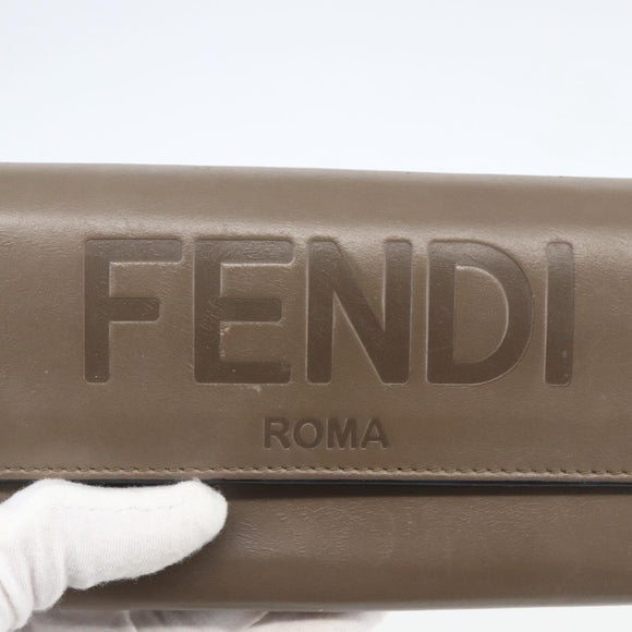 FENDI Continental Wallet Leather Gray Gold Auth 157935