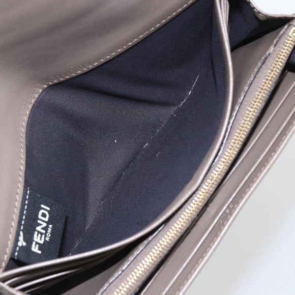 FENDI Continental Wallet Leather Gray Gold Auth 157935