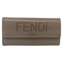 FENDI Continental Wallet Leather Gray Gold Auth 157935-13