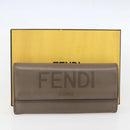 FENDI Continental Wallet Leather Gray Gold Auth 157935-12