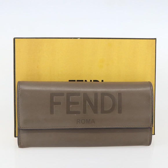 FENDI Continental Wallet Leather Gray Gold Auth 157935
