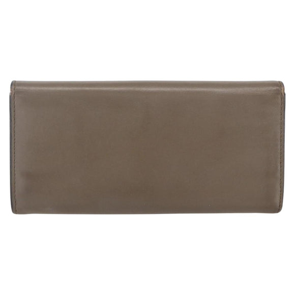 FENDI Continental Wallet Leather Gray Gold Auth 157935