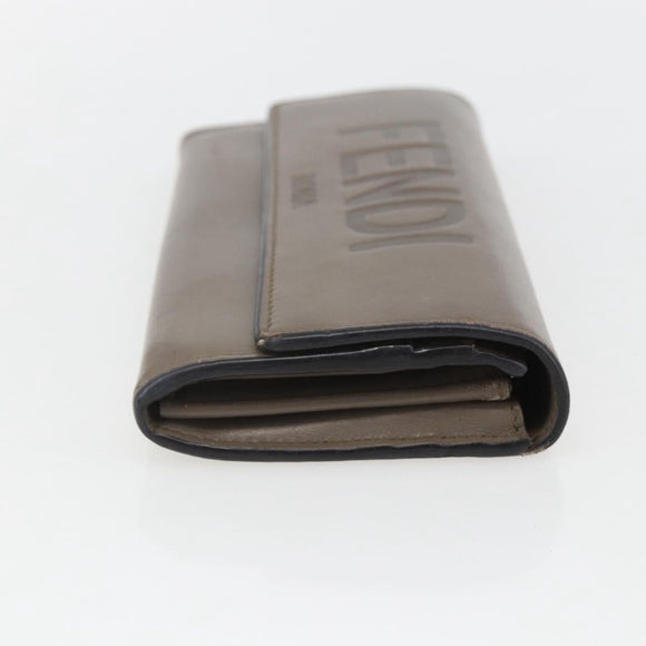 FENDI Continental Wallet Leather Gray Gold Auth 157935
