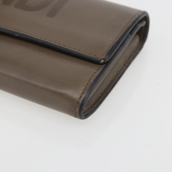 FENDI Continental Wallet Leather Gray Gold Auth 157935