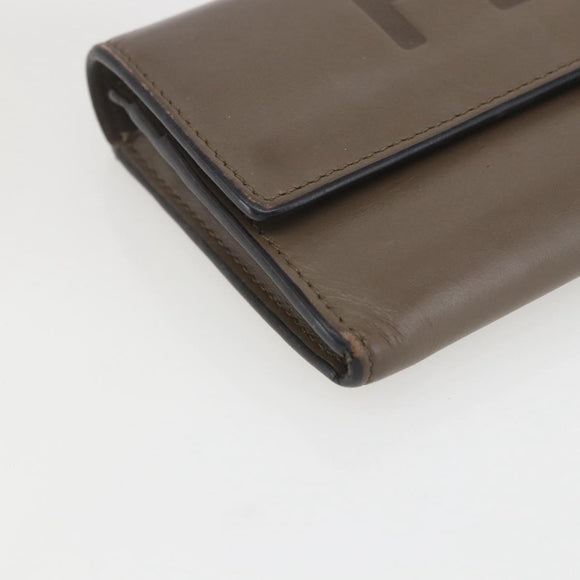 FENDI Continental Wallet Leather Gray Gold Auth 157935