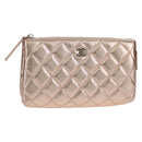 CHANEL Matelasse Pouch Lamb Skin Pink Gold CC Auth 157936M-1