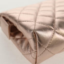 CHANEL Matelasse Pouch Lamb Skin Pink Gold CC Auth 157936M-10