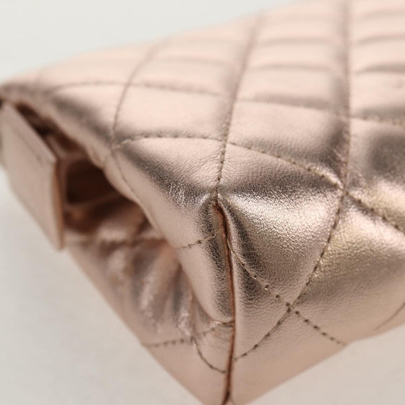 CHANEL Matelasse Pouch Lamb Skin Pink Gold CC Auth 157936M