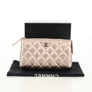 CHANEL Matelasse Pouch Lamb Skin Pink Gold CC Auth 157936M-19