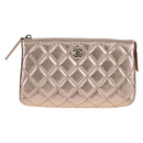 CHANEL Matelasse Pouch Lamb Skin Pink Gold CC Auth 157936M-2