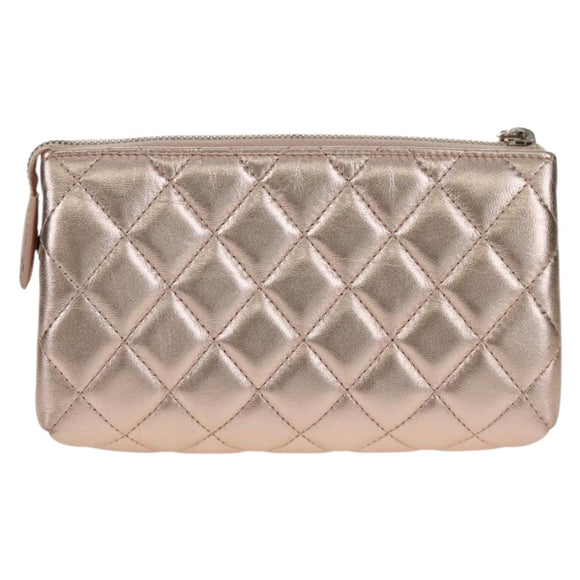 CHANEL Matelasse Pouch Lamb Skin Pink Gold CC Auth 157936M