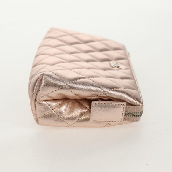 CHANEL Matelasse Pouch Lamb Skin Pink Gold CC Auth 157936M