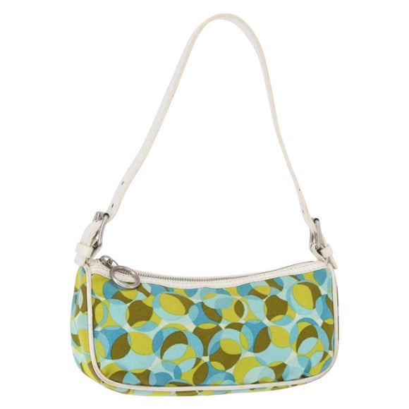 CELINE Accessory Pouch Canvas Green Silver Auth 157942