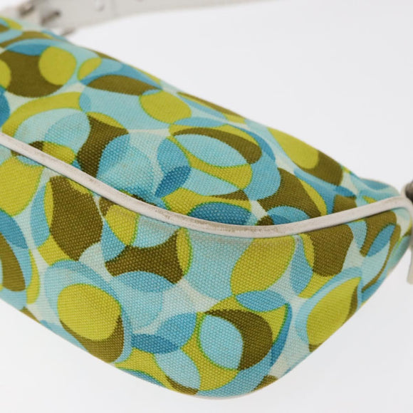 CELINE Accessory Pouch Canvas Green Silver Auth 157942