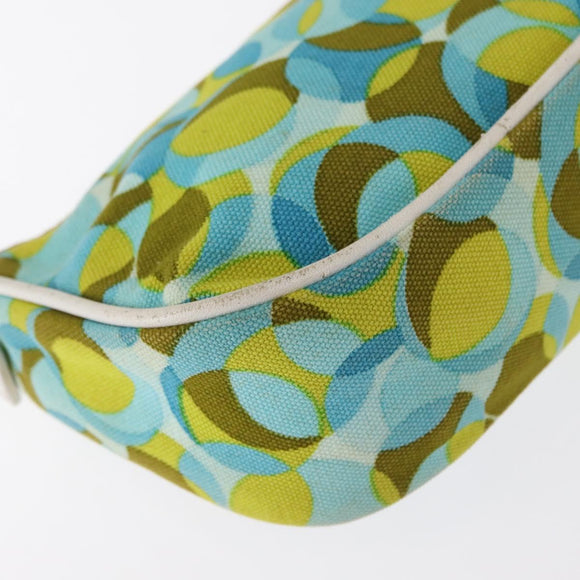 CELINE Accessory Pouch Canvas Green Silver Auth 157942