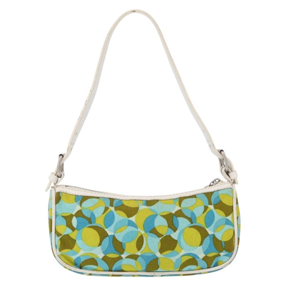 CELINE Accessory Pouch Canvas Green Silver Auth 157942