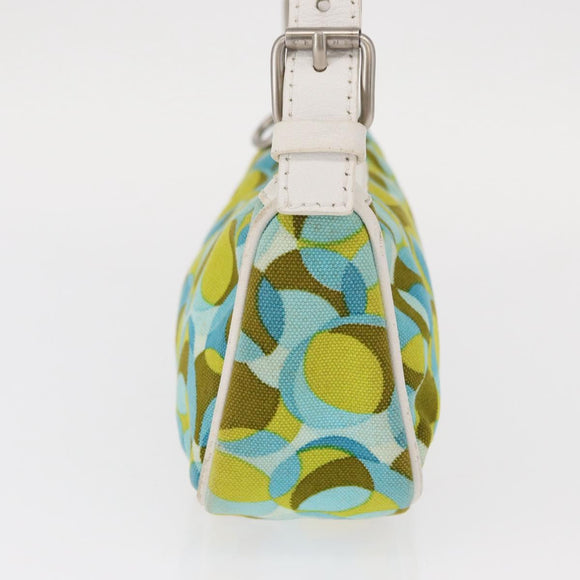 CELINE Accessory Pouch Canvas Green Silver Auth 157942