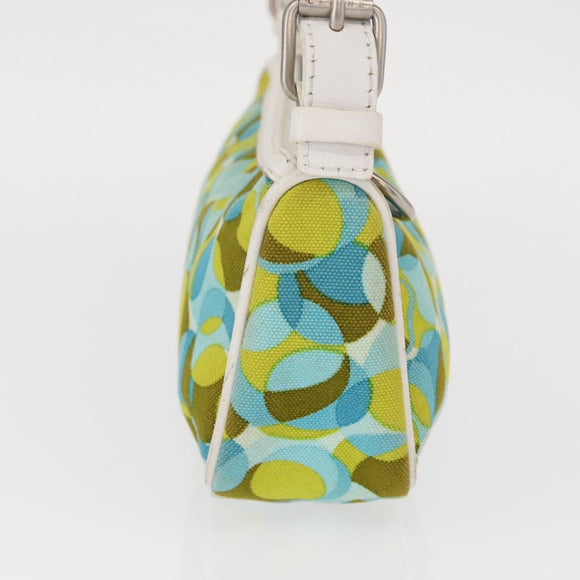 CELINE Accessory Pouch Canvas Green Silver Auth 157942