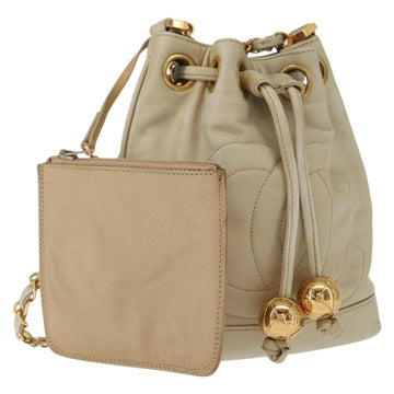 CHANEL Chain Shoulder Bag Leather Ivory Gold CC Auth 157949A