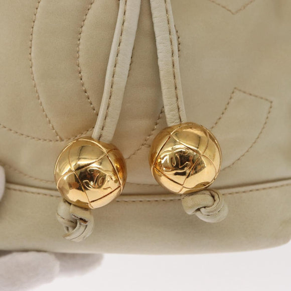 CHANEL Chain Shoulder Bag Leather Ivory Gold CC Auth 157949A