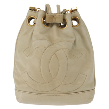 CHANEL Chain Shoulder Bag Leather Ivory Gold CC Auth 157949A - 0