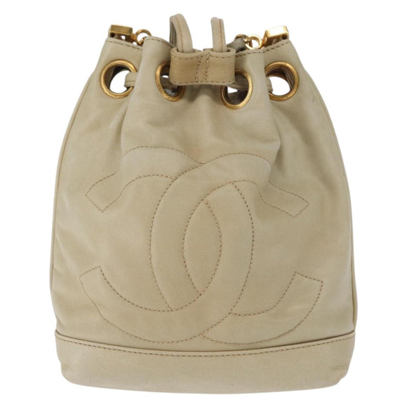 CHANEL Chain Shoulder Bag Leather Ivory Gold CC Auth 157949A