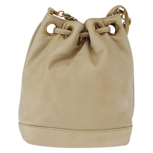 CHANEL Chain Shoulder Bag Leather Ivory Gold CC Auth 157949A