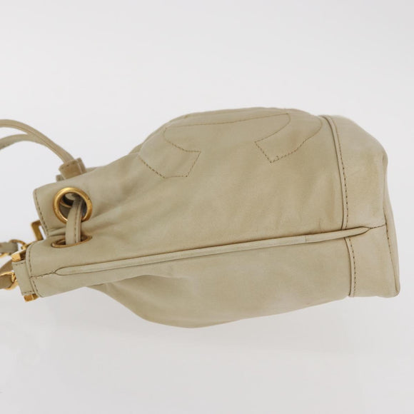 CHANEL Chain Shoulder Bag Leather Ivory Gold CC Auth 157949A