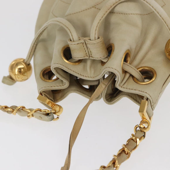 CHANEL Chain Shoulder Bag Leather Ivory Gold CC Auth 157949A