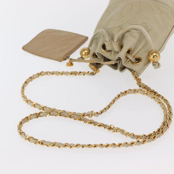 CHANEL Chain Shoulder Bag Leather Ivory Gold CC Auth 157949A