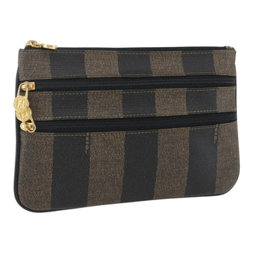 FENDI Pecan Canvas Pouch PVC Black Brown Auth 157951