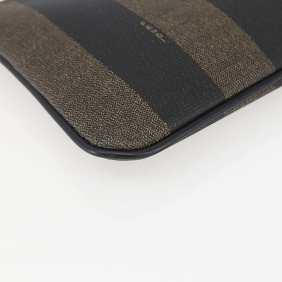 FENDI Pecan Canvas Pouch PVC Black Brown Auth 157951