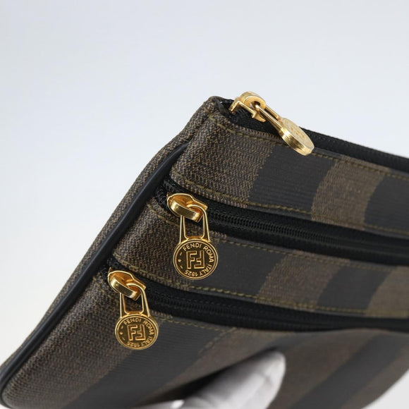 FENDI Pecan Canvas Pouch PVC Black Brown Auth 157951