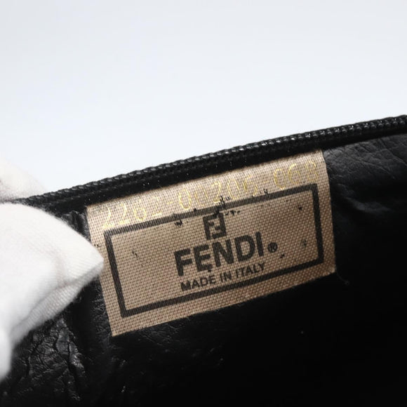 FENDI Pecan Canvas Pouch PVC Black Brown Auth 157951