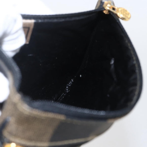 FENDI Pecan Canvas Pouch PVC Black Brown Auth 157951