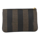FENDI Pecan Canvas Pouch PVC Black Brown Auth 157951-2