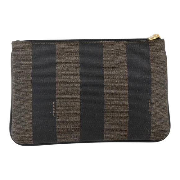 FENDI Pecan Canvas Pouch PVC Black Brown Auth 157951