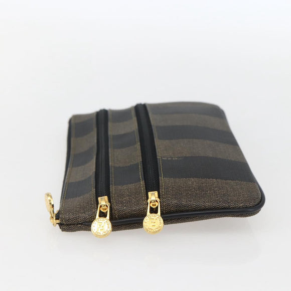 FENDI Pecan Canvas Pouch PVC Black Brown Auth 157951