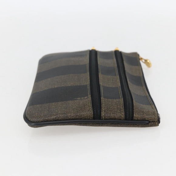 FENDI Pecan Canvas Pouch PVC Black Brown Auth 157951