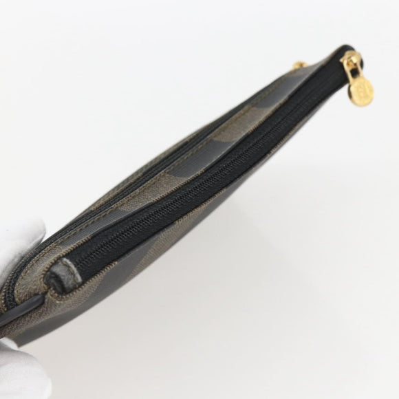 FENDI Pecan Canvas Pouch PVC Black Brown Auth 157951