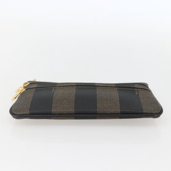 FENDI Pecan Canvas Pouch PVC Black Brown Auth 157951