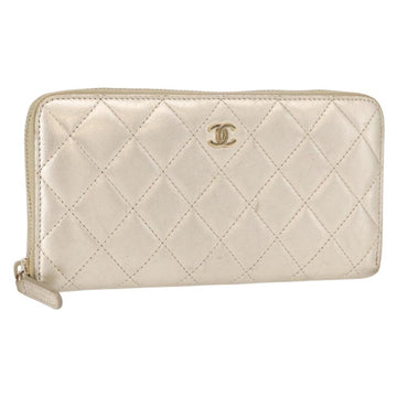 CHANEL Matelasse Long Wallet Lamb Skin Gold CC Auth 157953