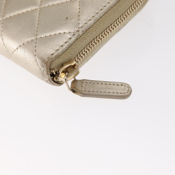 CHANEL Matelasse Long Wallet Lamb Skin Gold CC Auth 157953