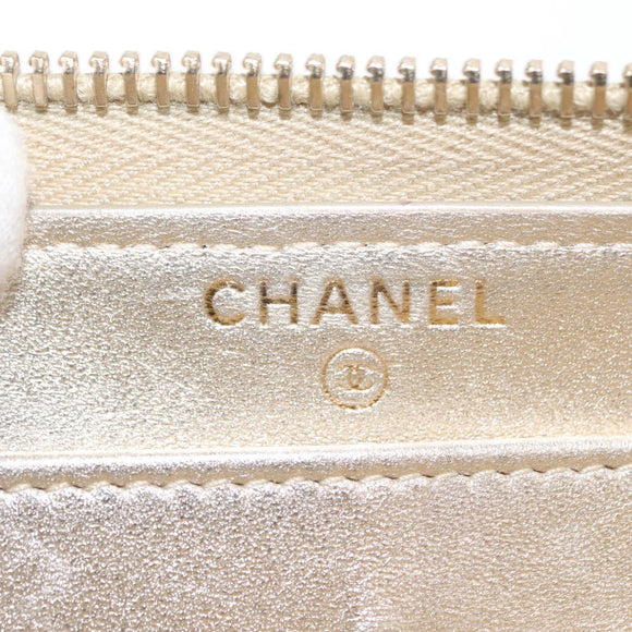 CHANEL Matelasse Long Wallet Lamb Skin Gold CC Auth 157953